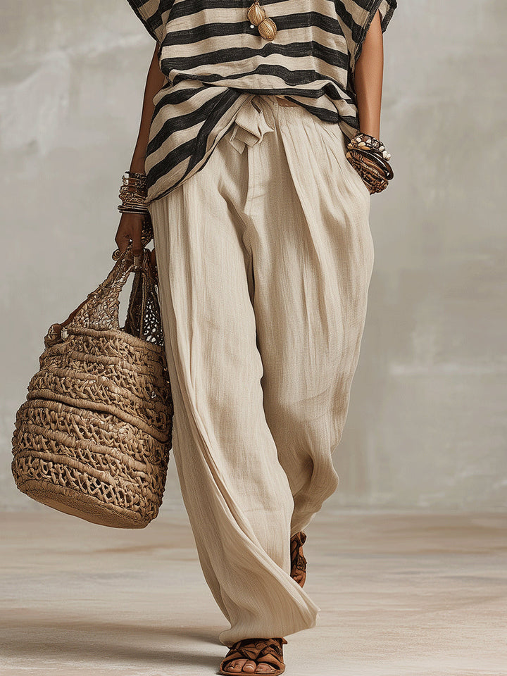 Ensemble Léonie — Haut Rayé et Pantalon Beige