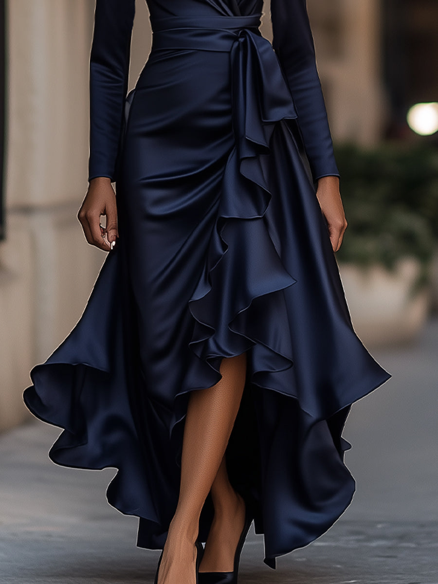 Mathilde™ — Robe portefeuille satinée élégance intemporelle