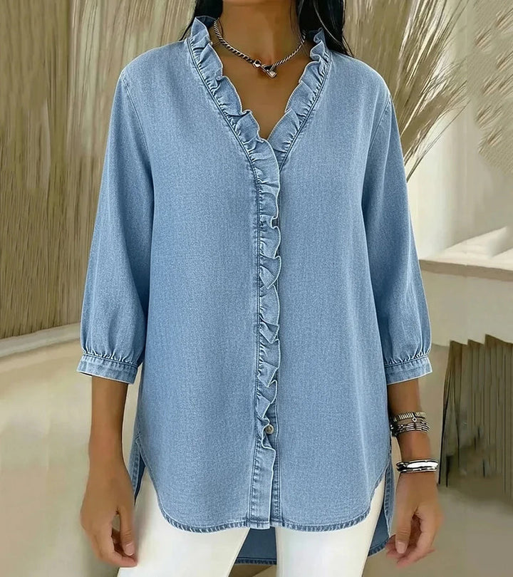 Clémence™ — Blouse fluide col V volanté
