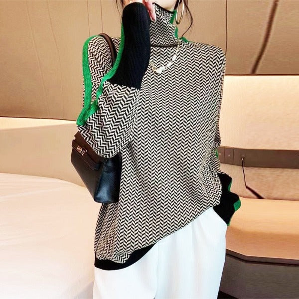 Clara™ | Pull à Col Roulé à Rayures Contrastées