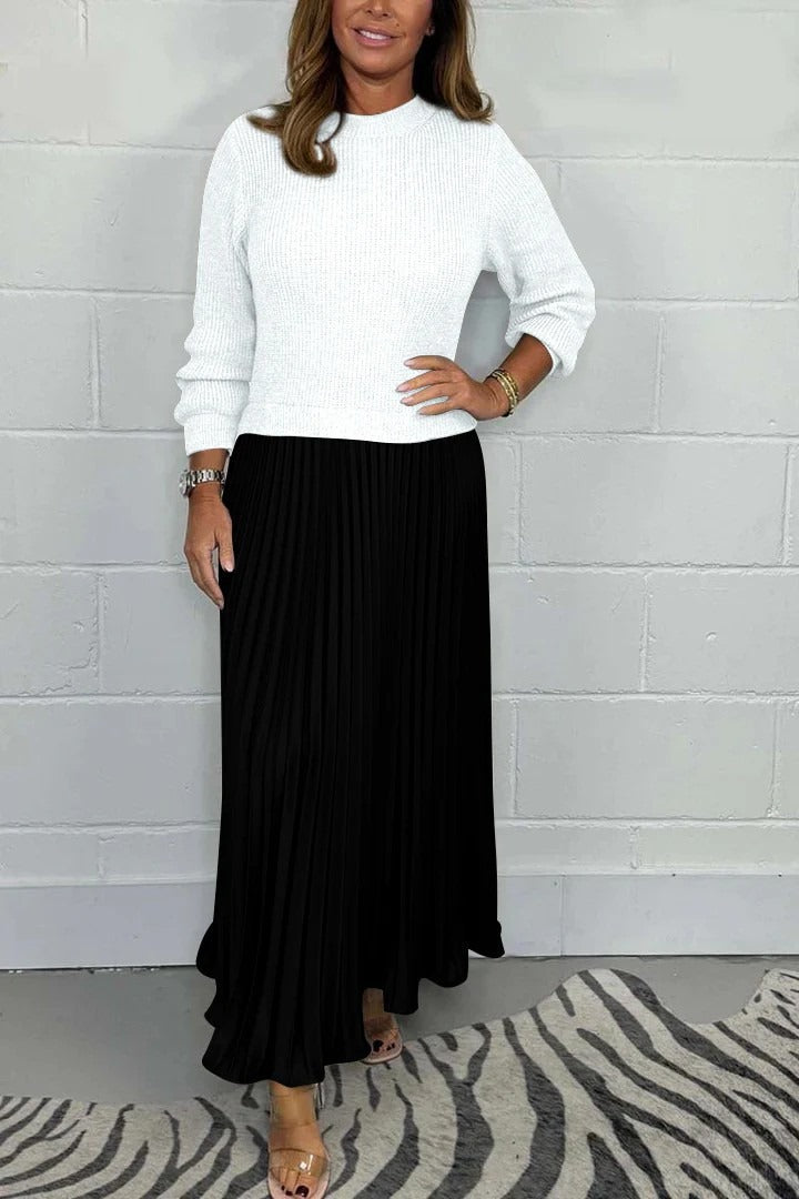 Claudine™ – La Robe Pull Plissée Élégance et Confort