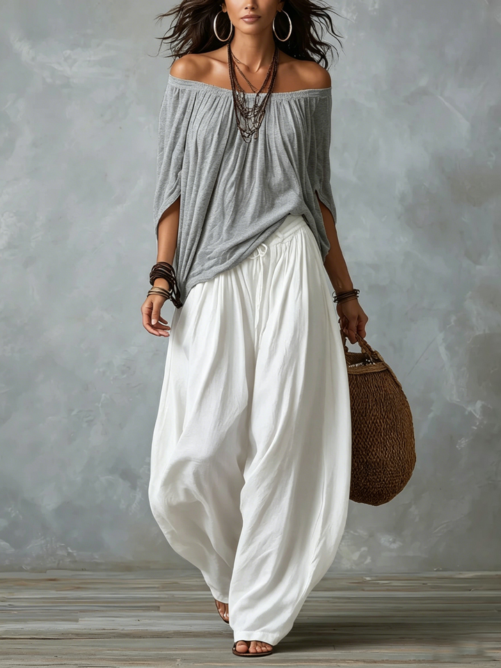 Ensemble Sidonie — Top Bardot et Pantalon Bouffant