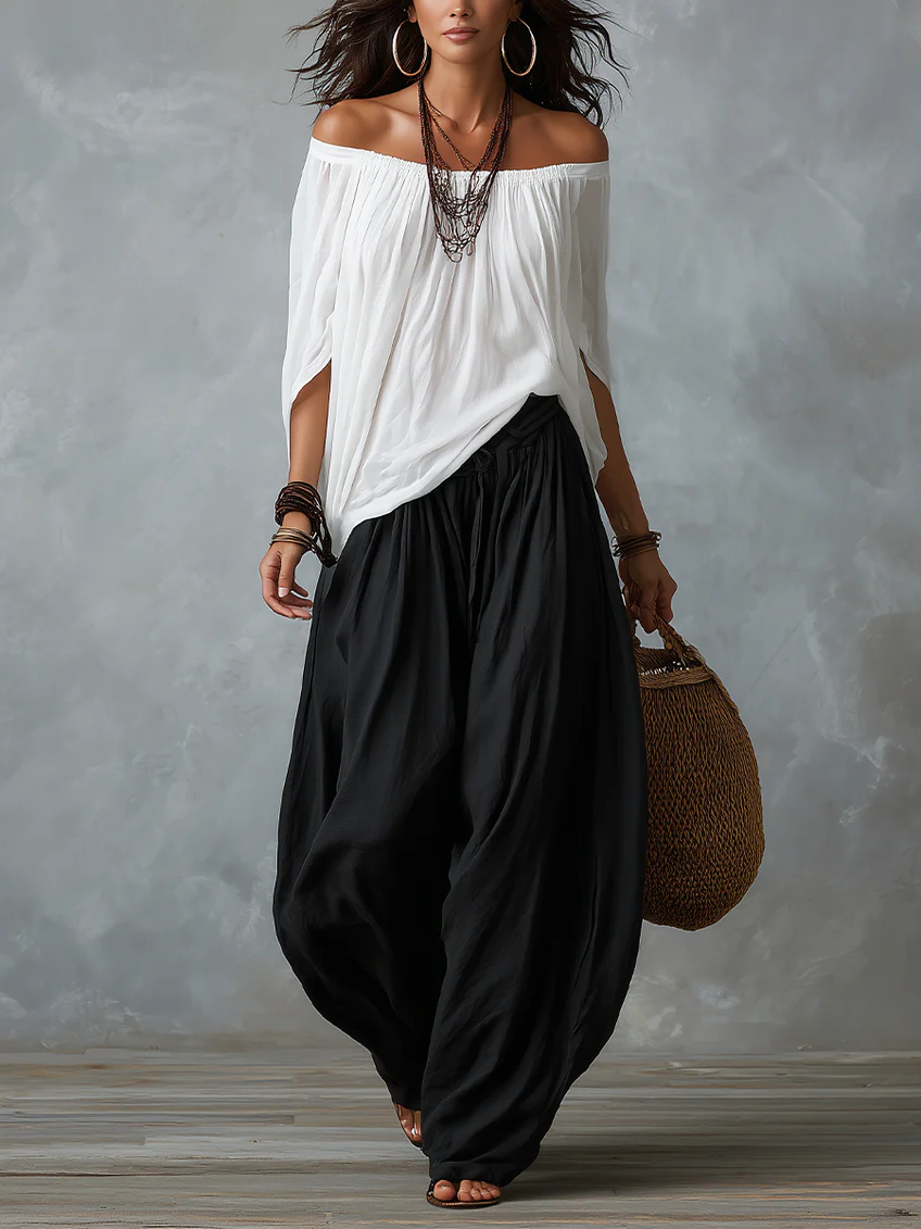 Ensemble Albane — Top Bardot et Pantalon Bouffant