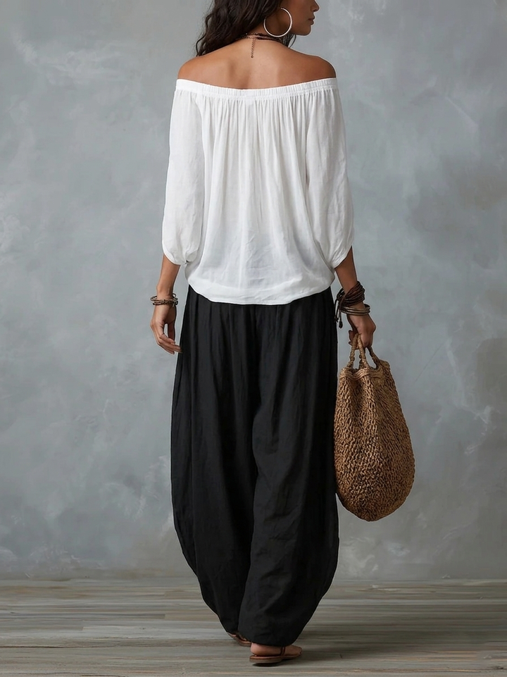 Ensemble Albane — Top Bardot et Pantalon Bouffant